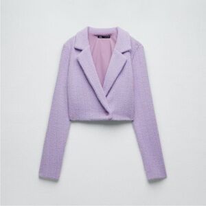 Zara Lavender Cropped Soft Blazer Sweater